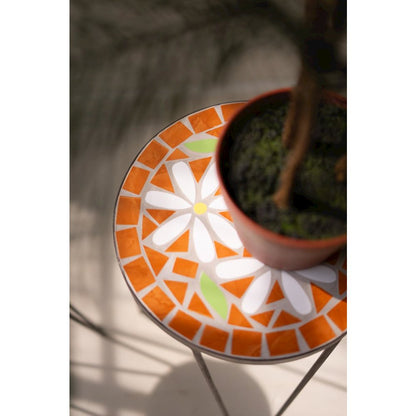 Set of Three Nesting Mosaic Tile Tables with Metal Bases