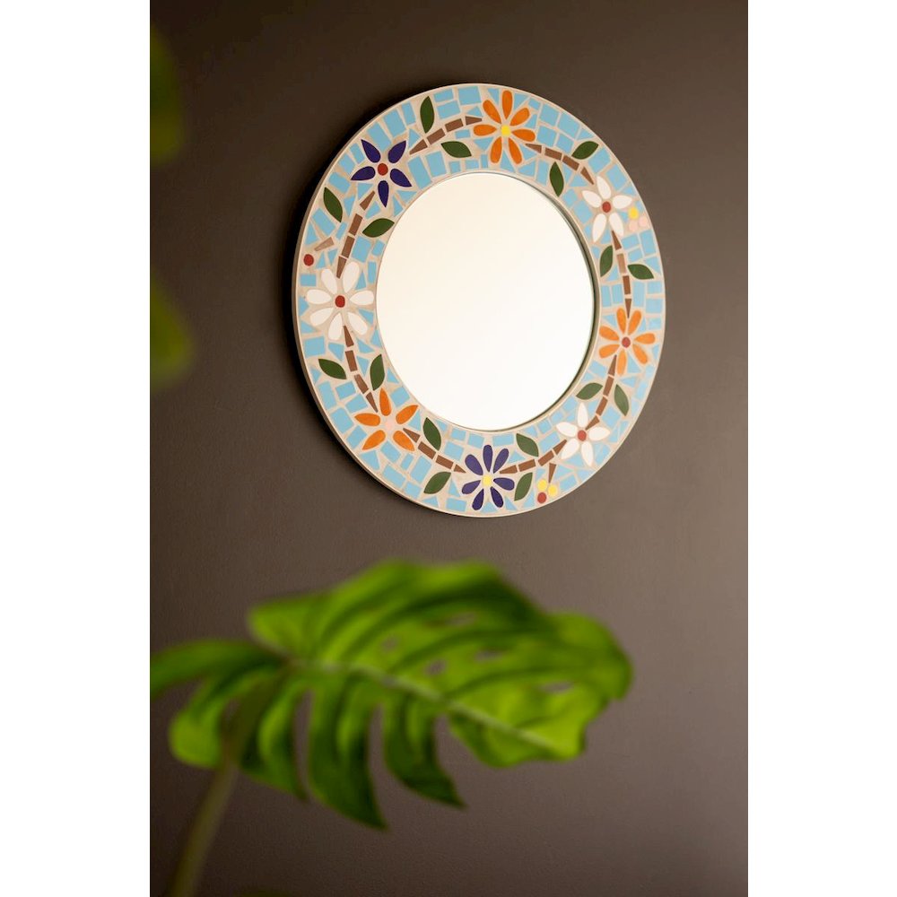 Round Mosaic Tile Framed Mirror