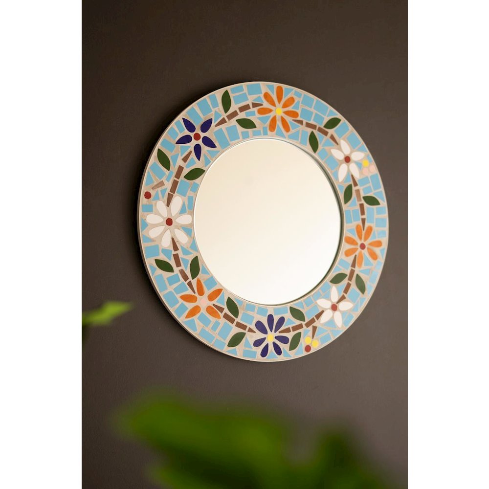 Round Mosaic Tile Framed Mirror