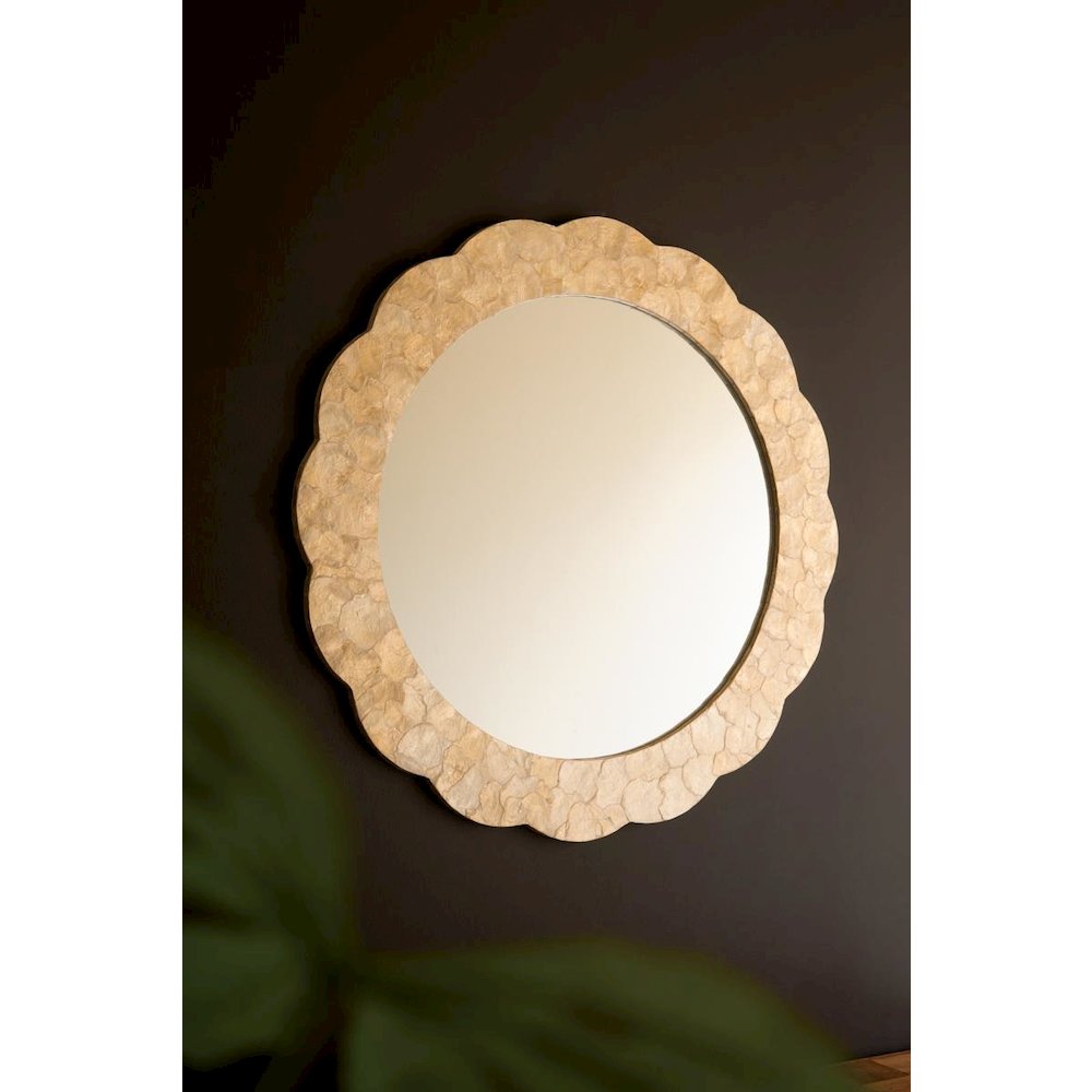 Round Framed Capiz Shell Mirror #1