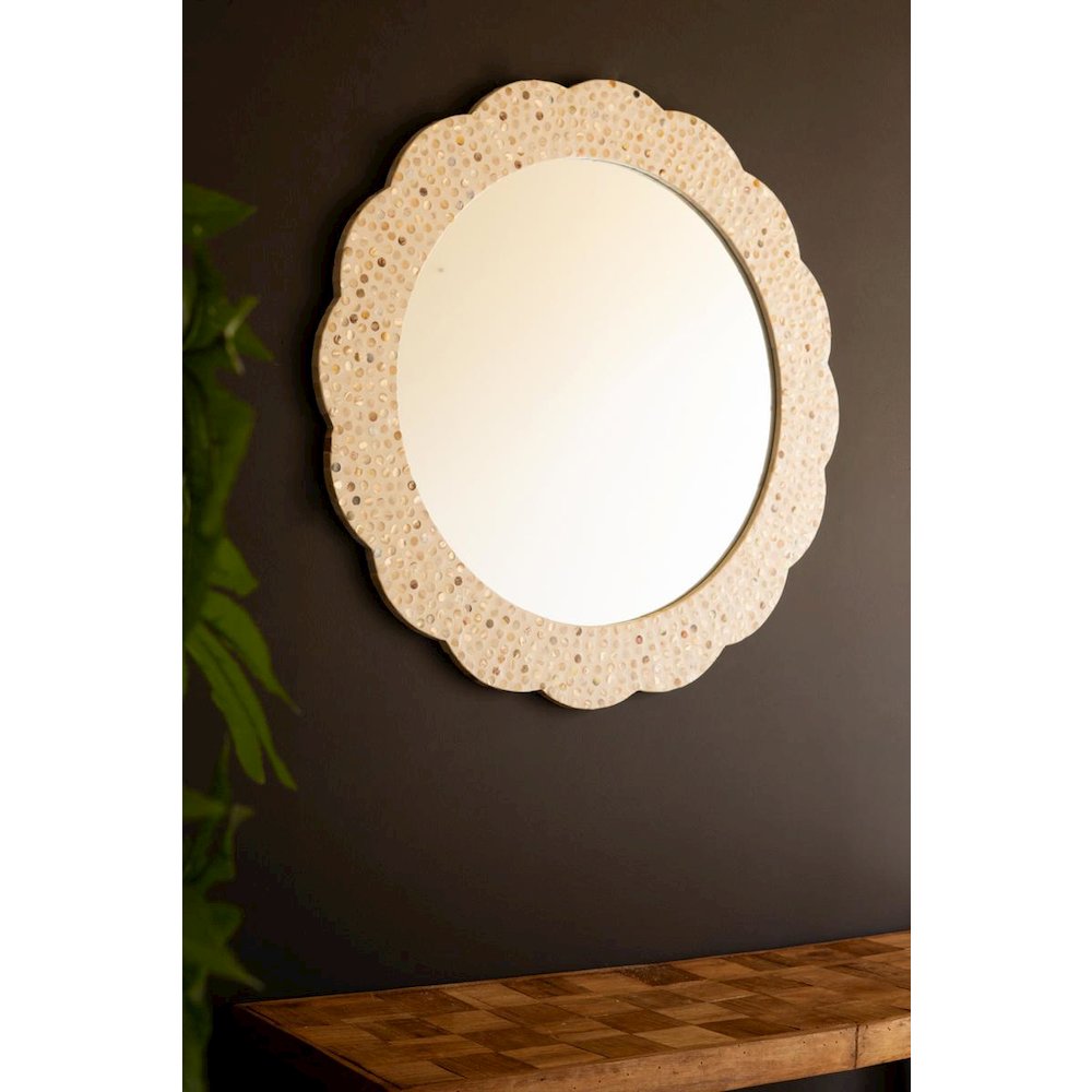Round Framed Capiz Shell Mirror #2