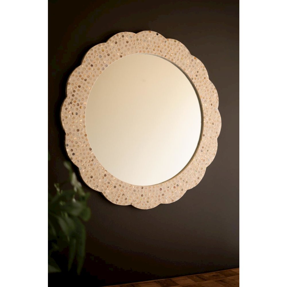 Round Framed Capiz Shell Mirror #2