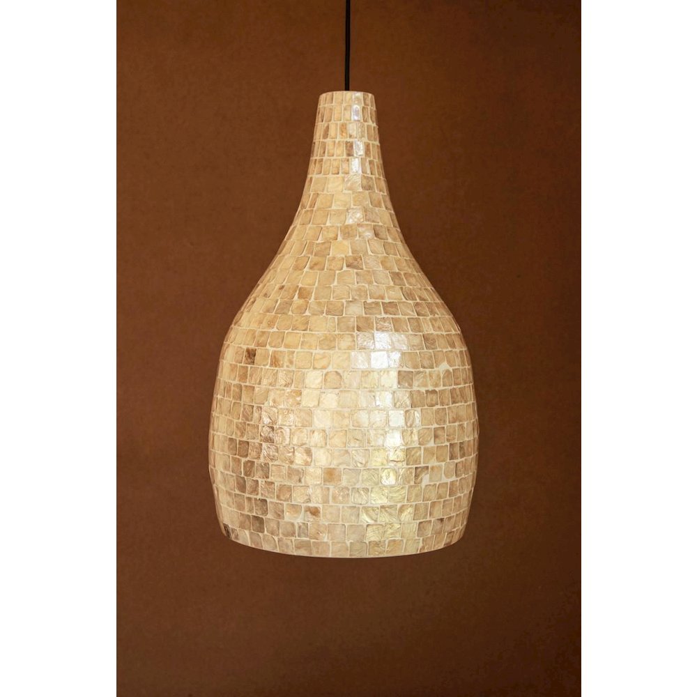 Spun Bamboo Pendant Light with Capiz Shell Detail #1
