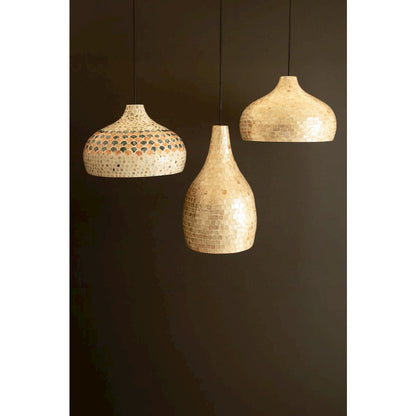 Spun Bamboo Pendant Light with Capiz Shell Detail #2