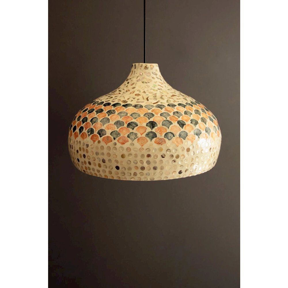 Spun Bamboo Pendant Light with Capiz Shell Detail #3
