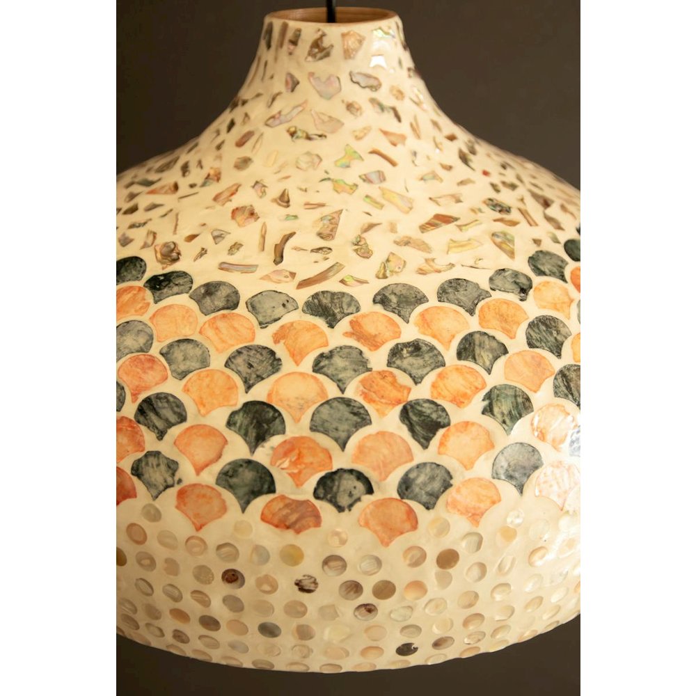 Spun Bamboo Pendant Light with Capiz Shell Detail #3