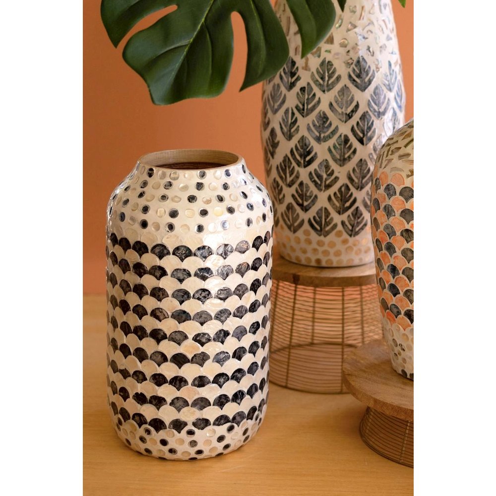 Spun Bamboo Vase with Capiz Shell Detail #1