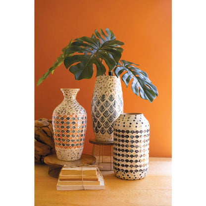 Spun Bamboo Vase with Capiz Shell Detail #1