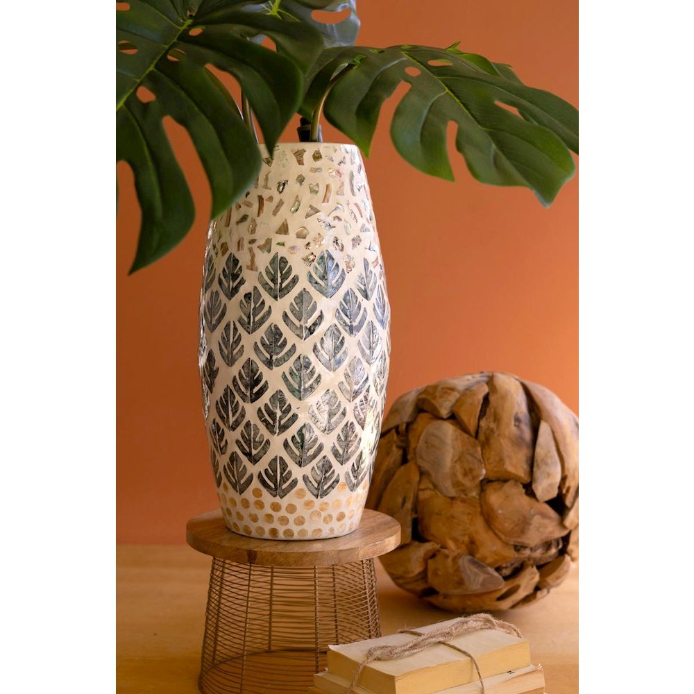 Spun Bamboo Vase with Capiz Shell Detail #2