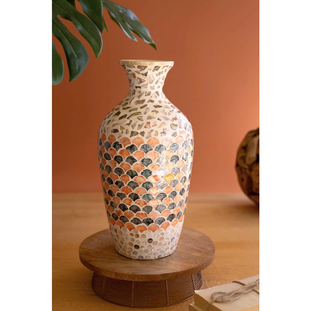 Spun Bamboo Vase with Capiz Shell Detail #3