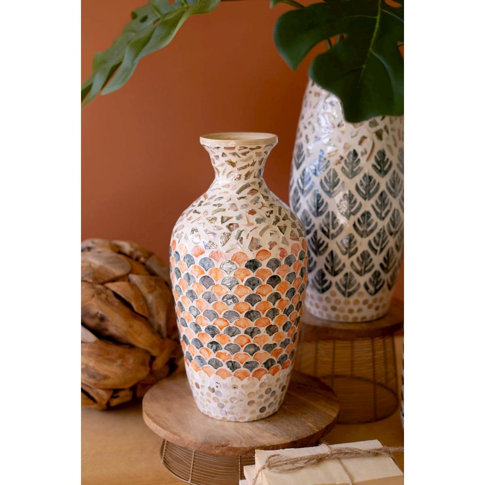 Spun Bamboo Vase with Capiz Shell Detail #3