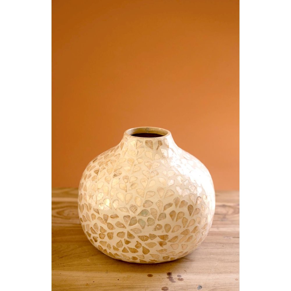 Spun Bamboo Vase with Capiz Shell Detail #4