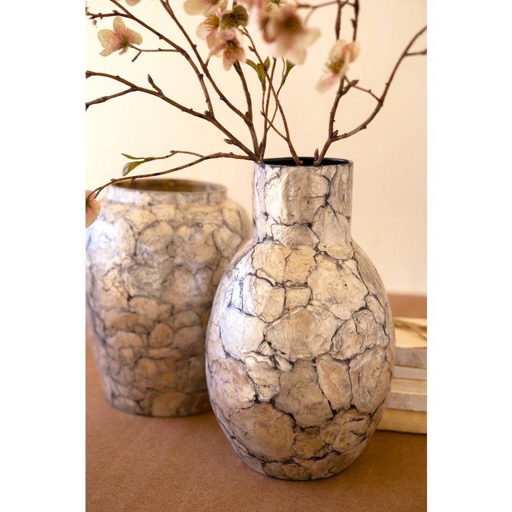 Spun Bamboo Vase with Capiz Shell Detail #7