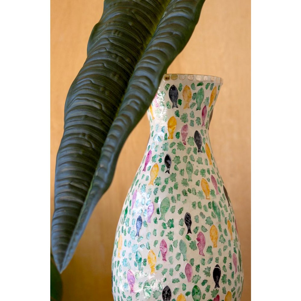 Spun Bamboo Vase with Capiz Shell Detail #10