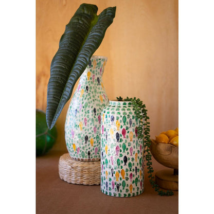 Spun Bamboo Vase with Capiz Shell Detail #10