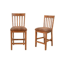 Light Brown Slatback Barstool Set with Cushioned Seats and Rustic Style