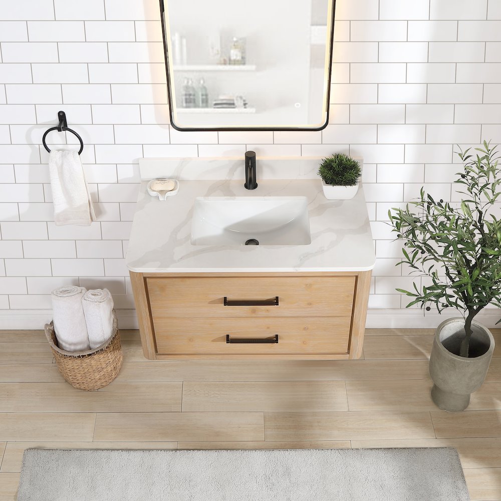 Cristo 36" Floating Single Bath Vanity in Fir Wood Brown