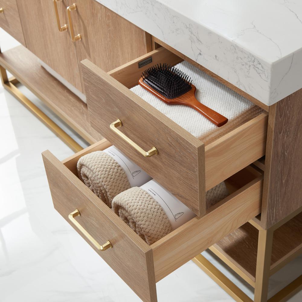 60" Single Sink Bath Vanity with White Grain Stone Countertop and Mirror