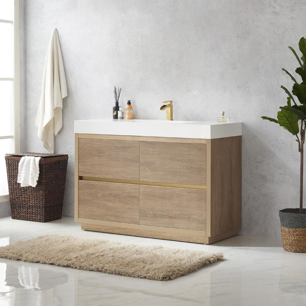 Single Sink Bath Vanity with White Composite Integral Square Sink Top