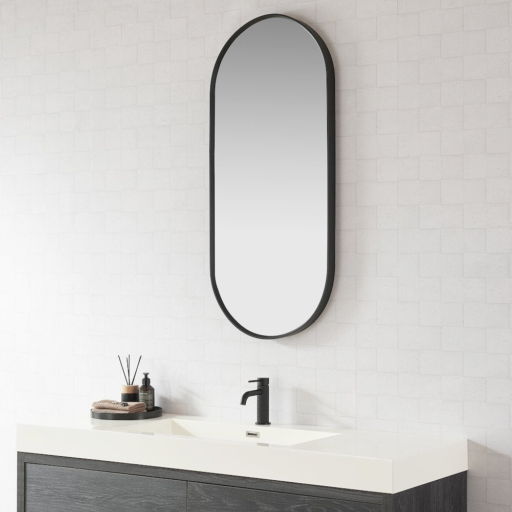 Oval Aluminum Framed Wall Mount Bathroom Vanity Mirror in Brushed Black