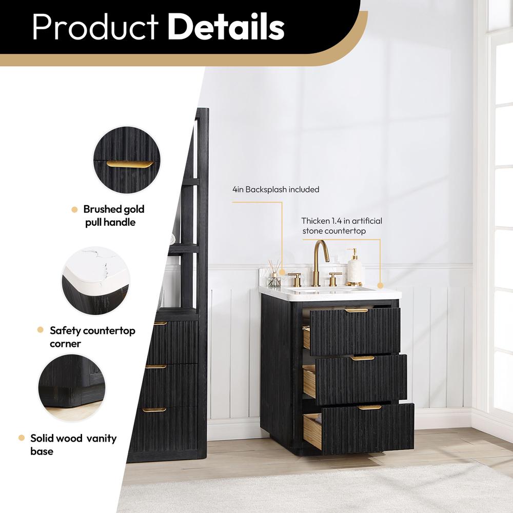 Free-standing Single Bathroom Vanity with Composite top in Lightning White