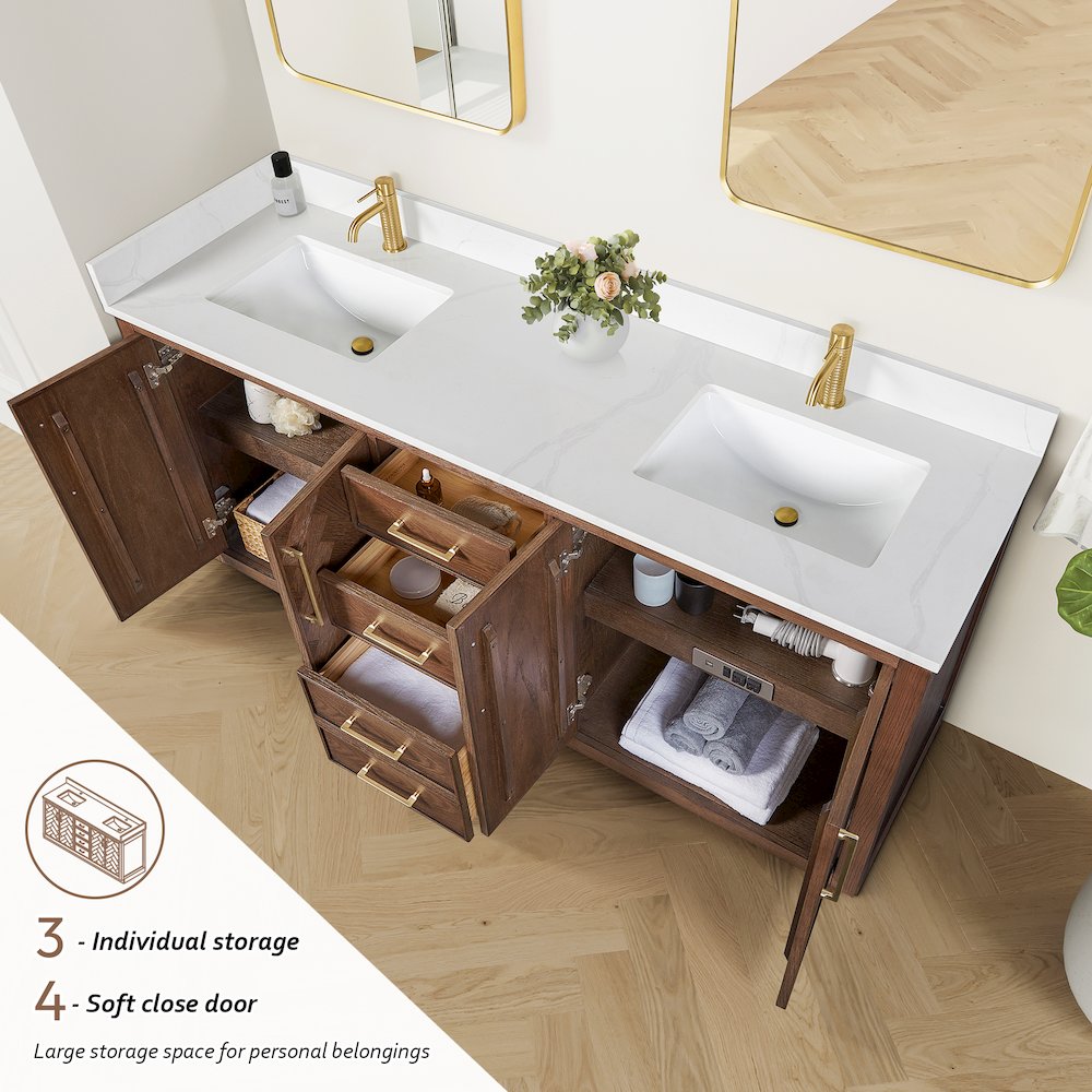Jakarta 72" Freestanding Double Bath Vanity in Aged Dark Brown Oak