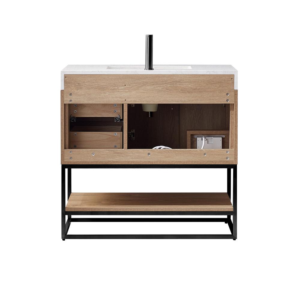 36B" Single Vanity with White Grain Stone Countertop With Mirror