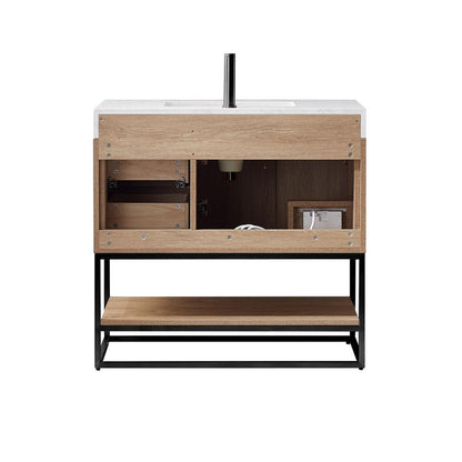 36B" Single Vanity with White Grain Stone Countertop With Mirror