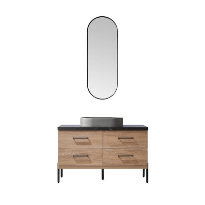 Single Sink Bath Vanity with Sintered Stone Top with Concrete Sink and Mirror