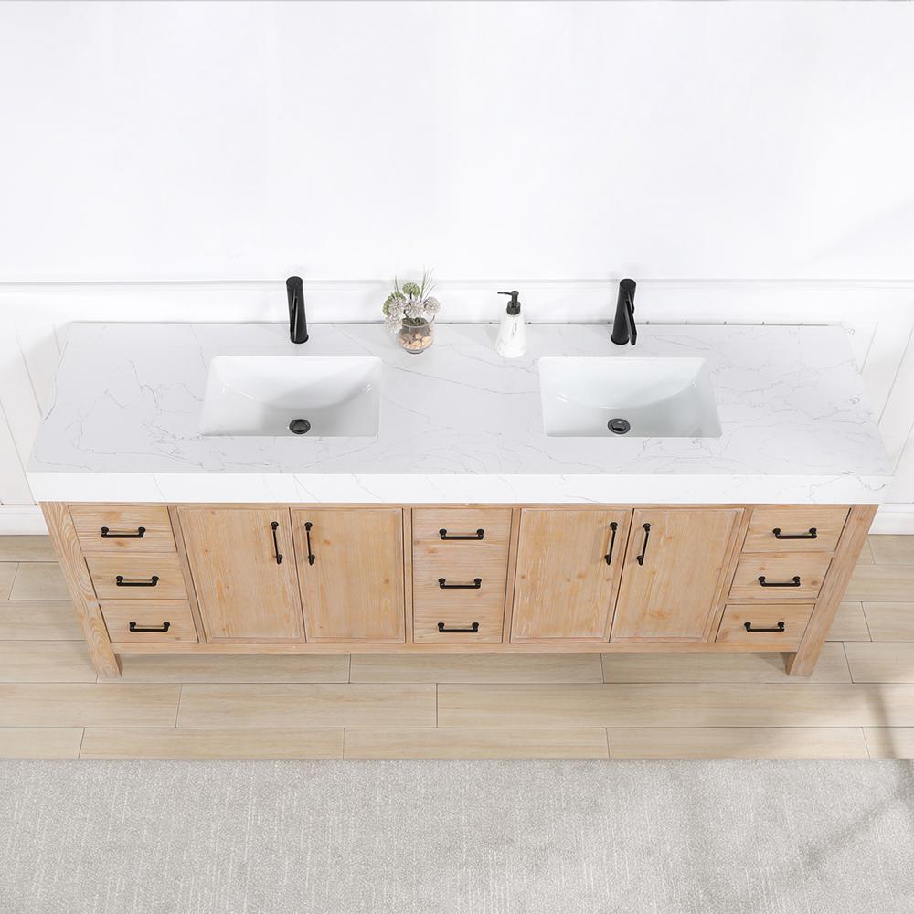 Free-standing Double Bathroom Vanity with Composite top in Lightning White
