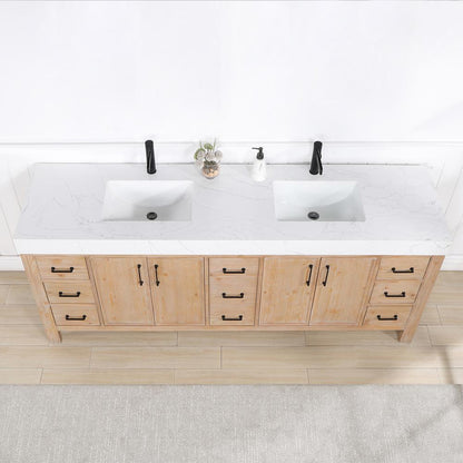 Free-standing Double Bathroom Vanity with Composite top in Lightning White