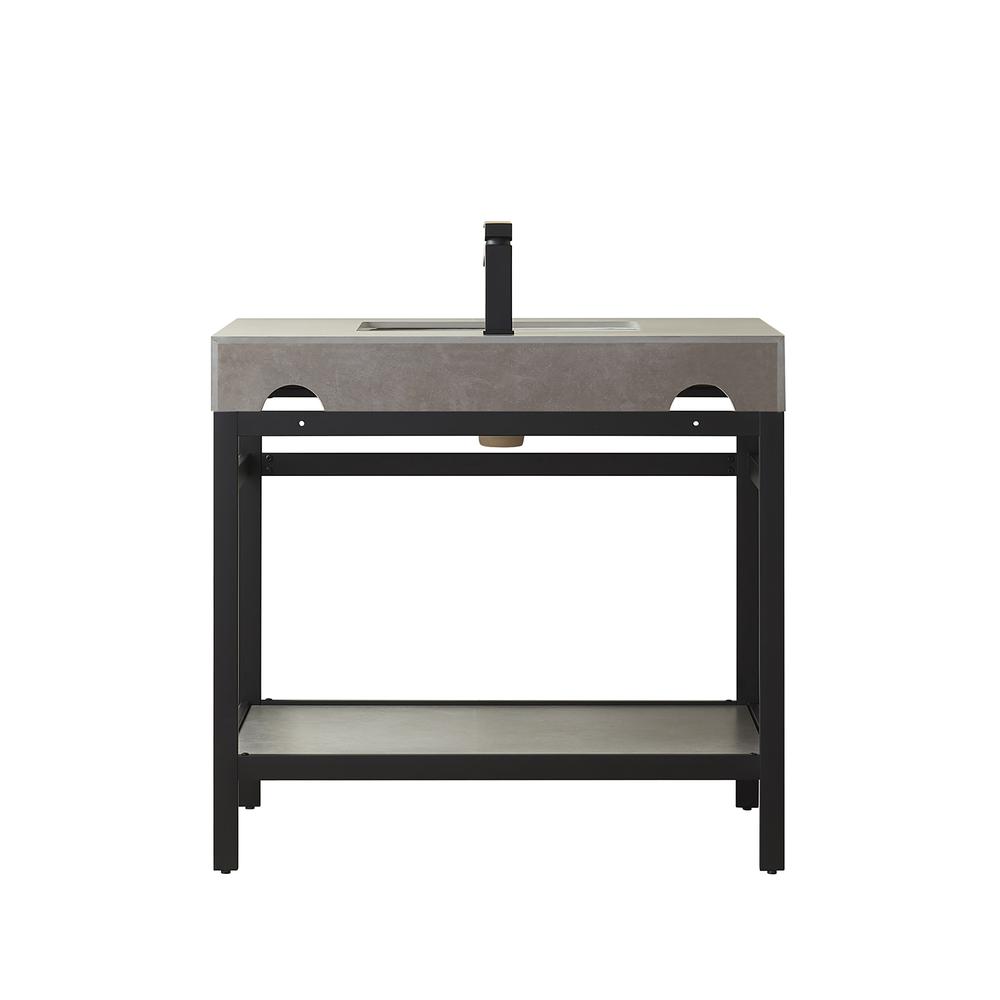 Single Sink Bath Vanity Metal Support with Grey Sintered Stone Top