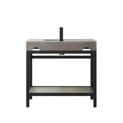 Single Sink Bath Vanity Metal Support with Grey Sintered Stone Top