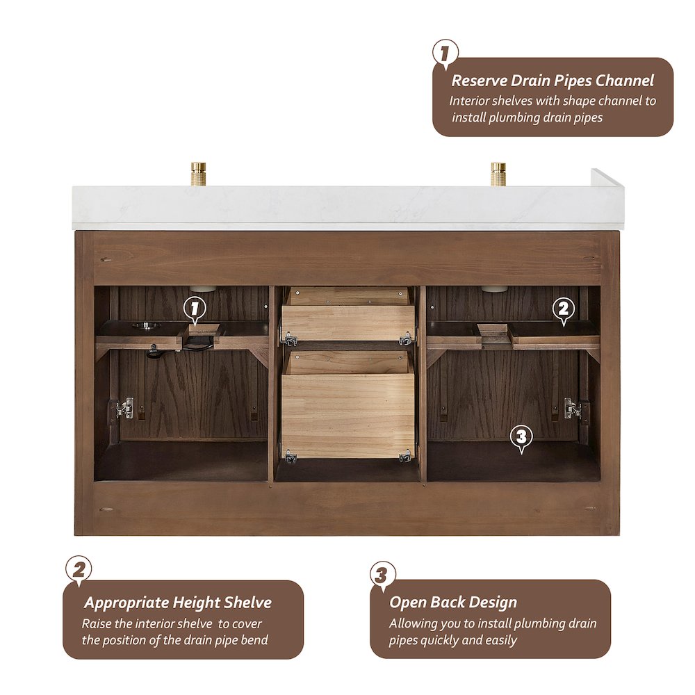 Jakarta 60M" Freestanding Double Bath Vanity in Aged Dark Brown Oak
