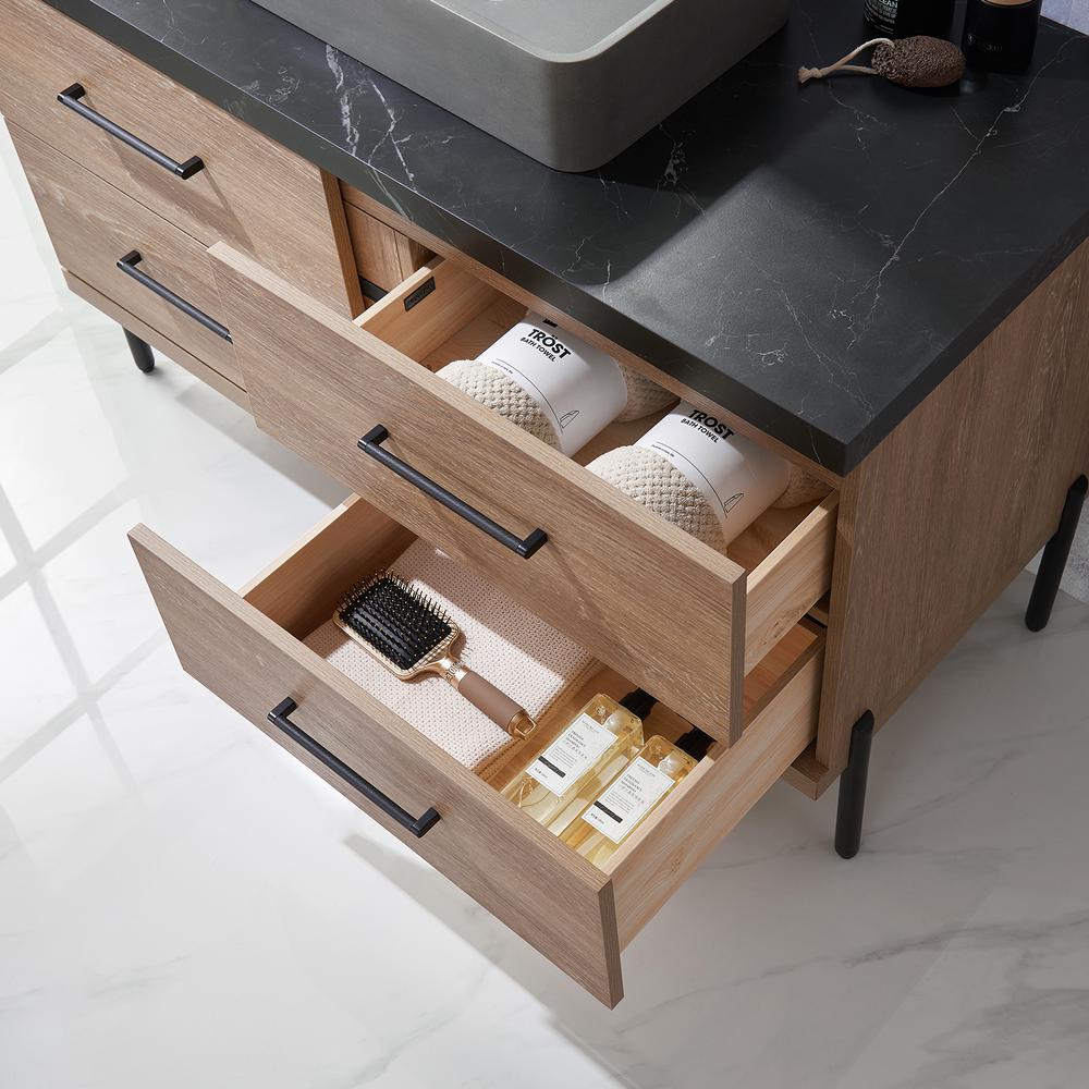 Single Sink Bath Vanity with Sintered Stone Top with Concrete Sink and Mirror