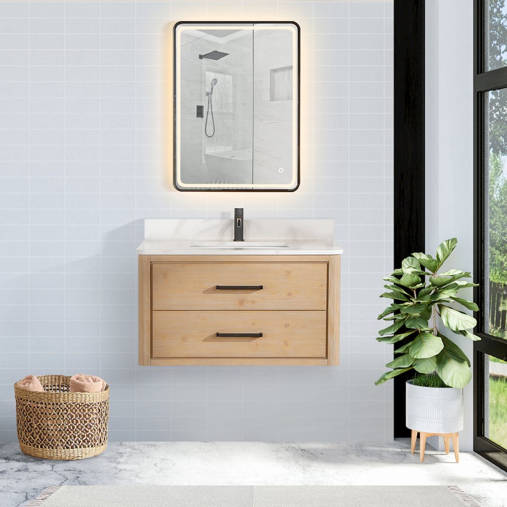 Cristo 36" Floating Single Bath Vanity in Fir Wood Brown