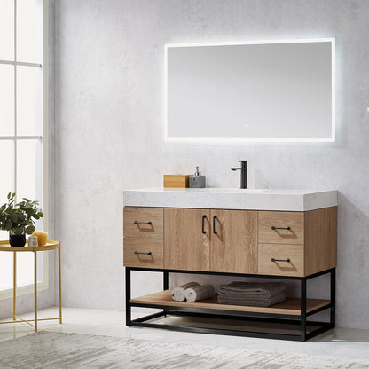 48B" Single Vanity with White Grain Stone Countertop With Mirror