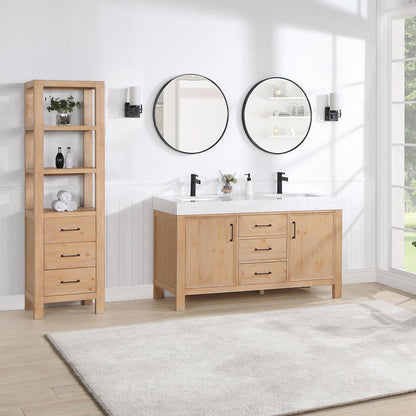 Free-standing Double Bathroom Vanity with Composite top and Mirror
