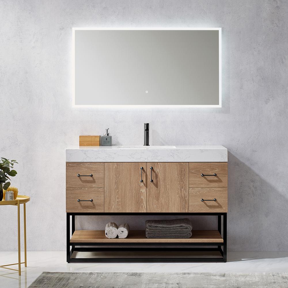 48B" Single Vanity with White Grain Stone Countertop With Mirror