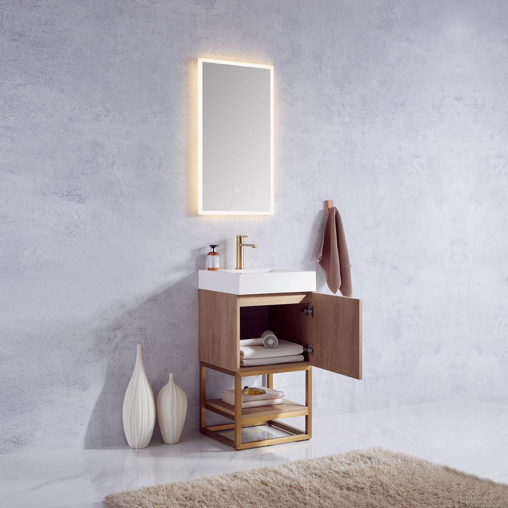 18" Single Sink Bath Vanity with Whole Artificial Stone Basin Top and Mirror