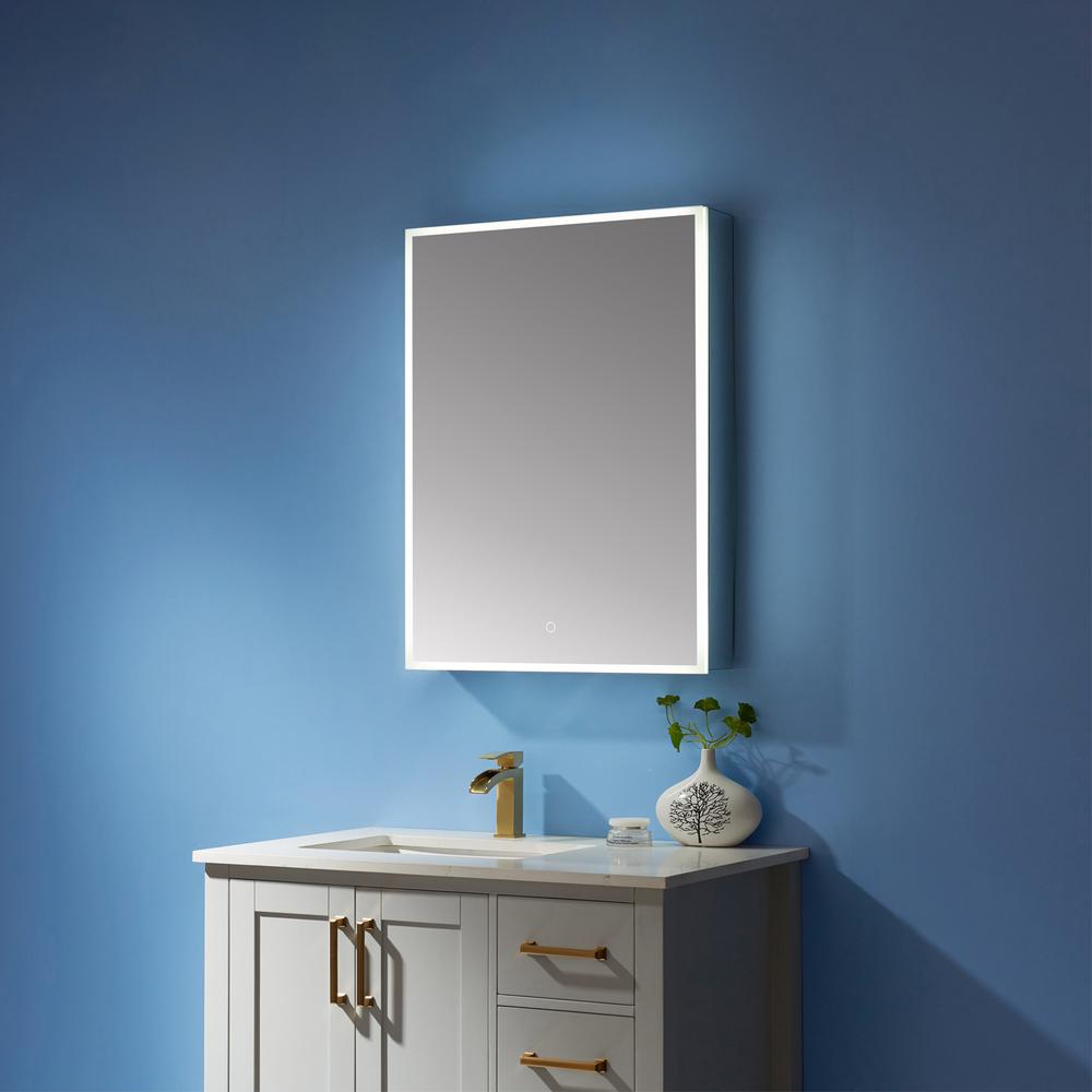 24" Rectangle Frameless Lighted Medicine Cabinet Wall Mounted Mirror