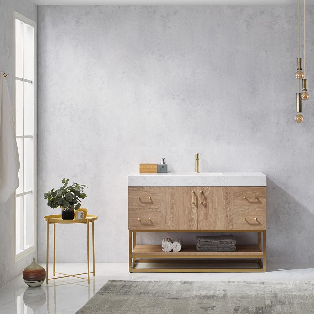 48" Single Vanity with White Grain Stone Countertop Without Mirror