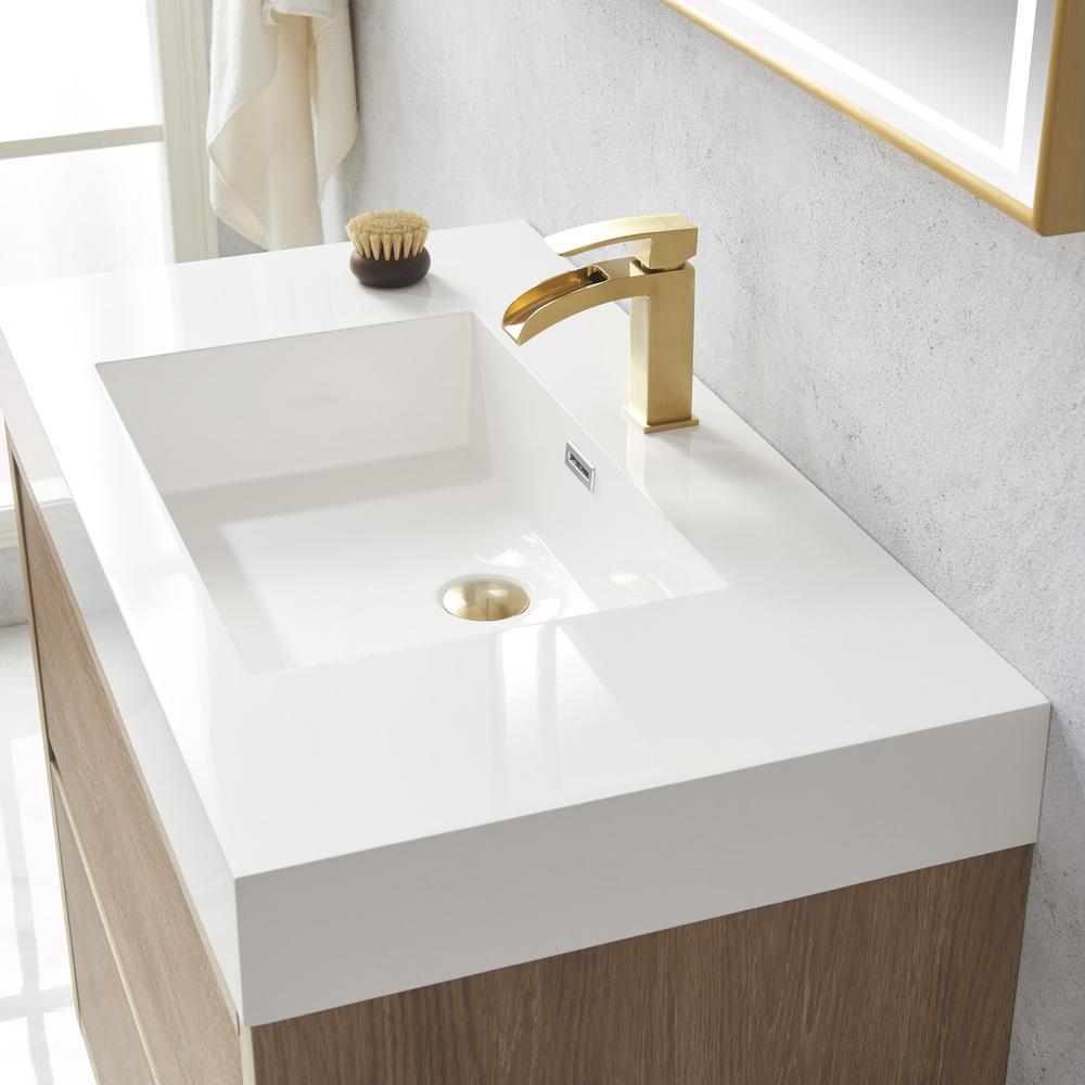 Single Sink Bath Vanity with Composite Integral Square Sink Top and Mirror