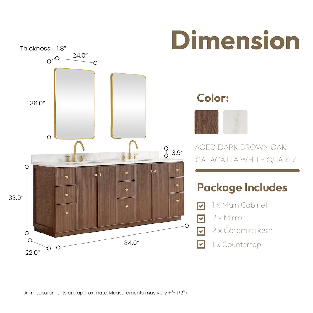 Oza 84" Free-standing Double Bath Vanity in Aged Dark Brown Oak