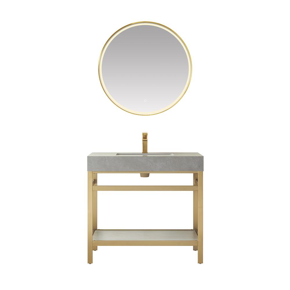 Single Sink Bath Vanity Metal Support with Grey Sintered Stone Top and Mirror
