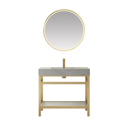 Single Sink Bath Vanity Metal Support with Grey Sintered Stone Top and Mirror