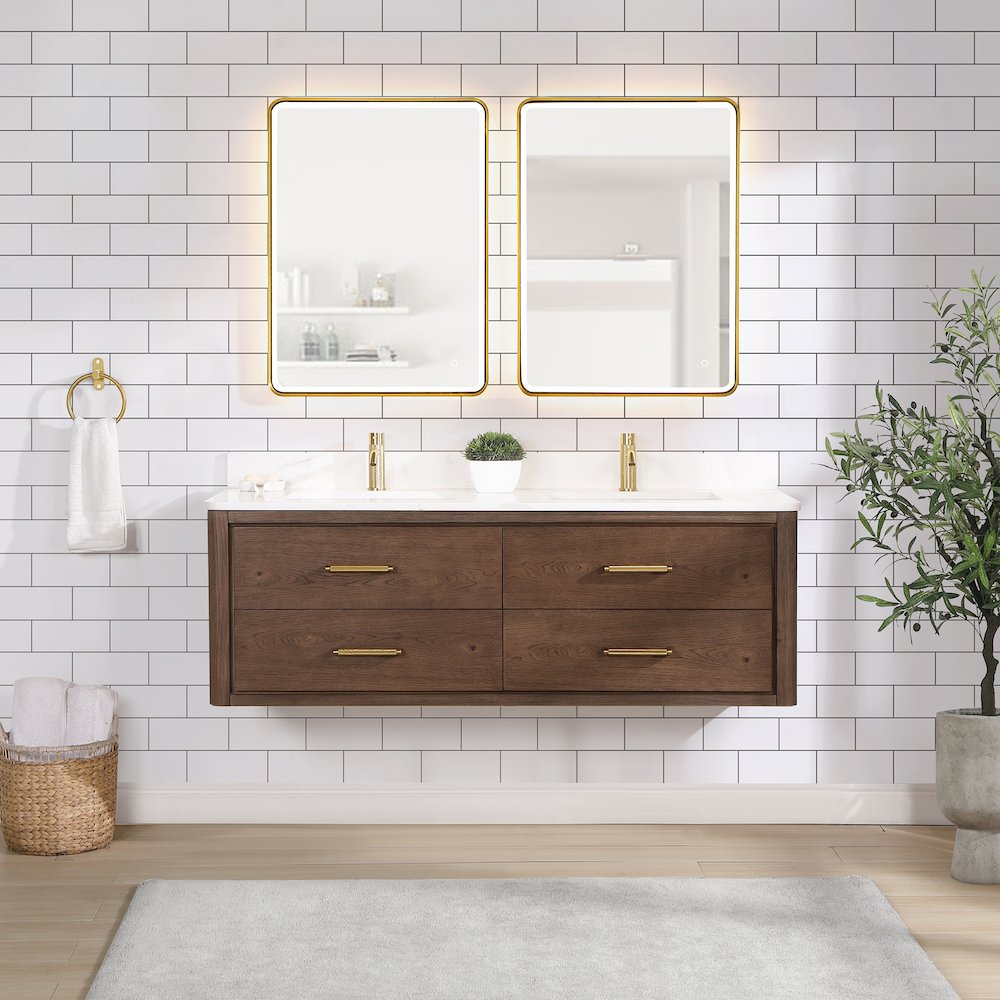 Cristo 60M" Floating Double Bath Vanity in Aged Dark Brown Oak