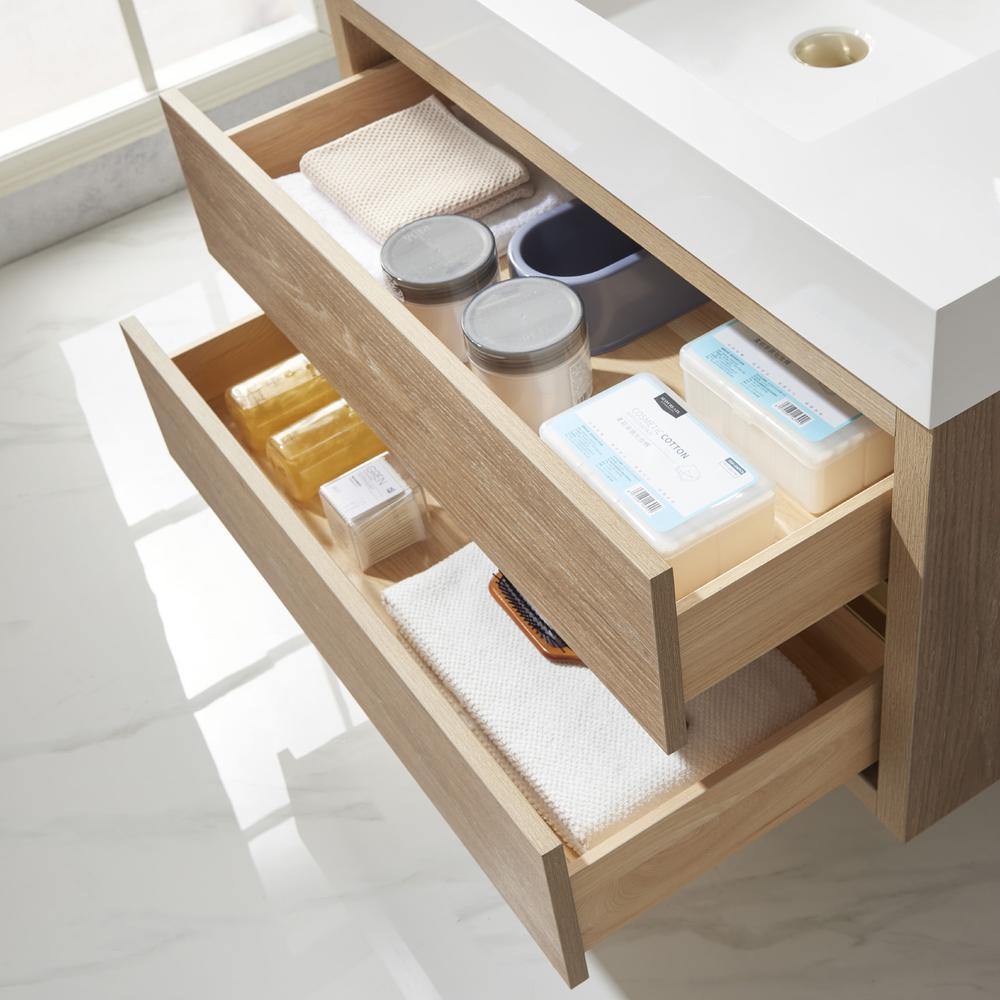 Single Sink Wall-Mount Bath Vanity Composite Integral Square Sink Top, Mirror