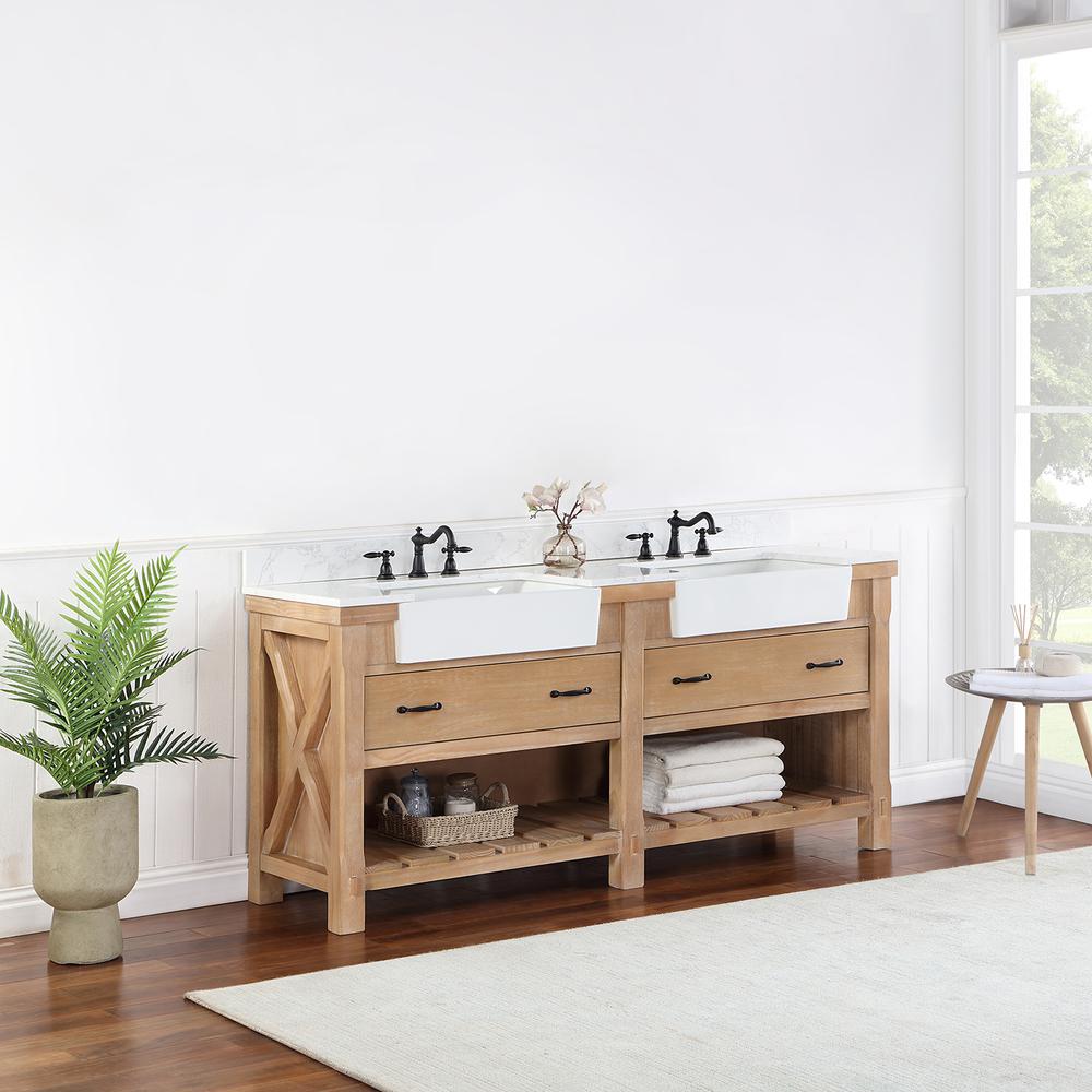 Double Bath Vanity with Composite Stone Top, White Farmhouse Basin