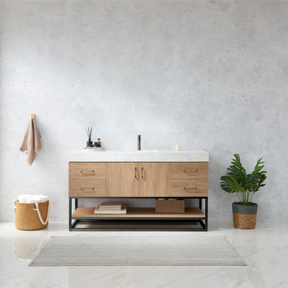 60BS" Single Sink Bath Vanity with White Grain Stone Countertop